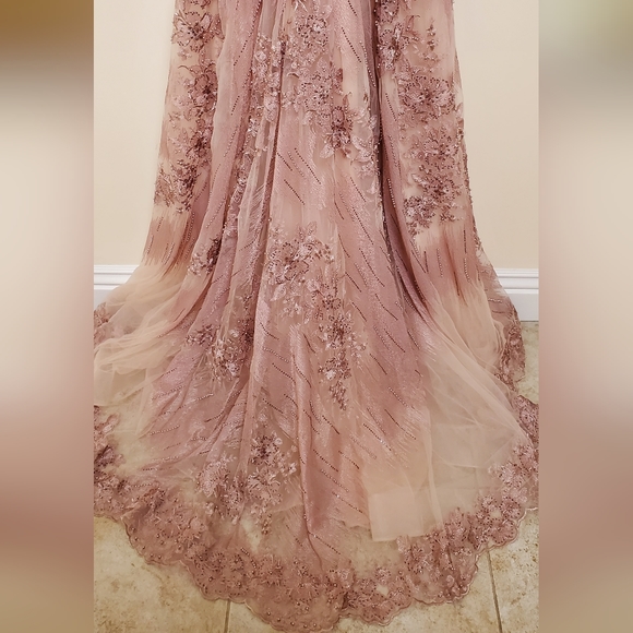 Rose blush evening gown, NWT, front slit - Picture 9 of 10
